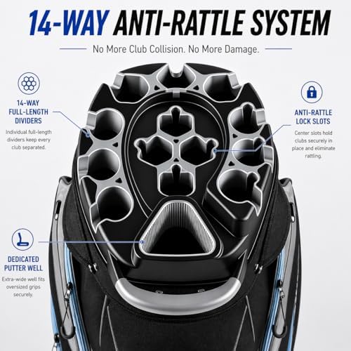 14-Way Golf Cart Bag, Professional Organizer Cart Bag with Anti-Rattle Top