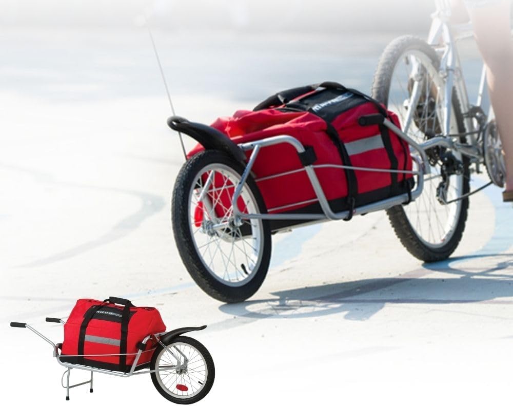 One-Wheel Bicycle Cargo Trailer with Kickstand – Converts to Wheelbarrow, Includes Bag, Fits 18" to 700c Bikes