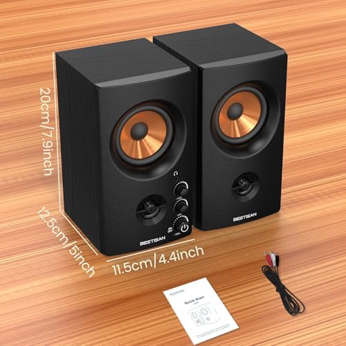 BESTISAN Active Bookshelf Speakers, 50W BT Home Speakers, 3’’ Woofer, 1’’ Silk Dome Tweeter PC Speakers, RCA Speakers for Desktop/Turntable/TV