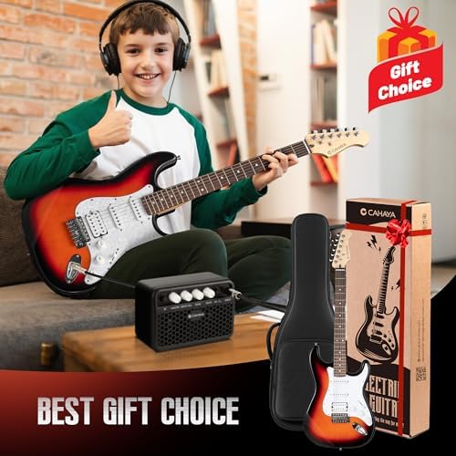 CAHAYA Electric Guitar Kit 39in - Full Size Electric Guitar Kit for Beginner Starter Poplar Solid Body with 10W Amplifier, Gig Bag, Strap, Tuner