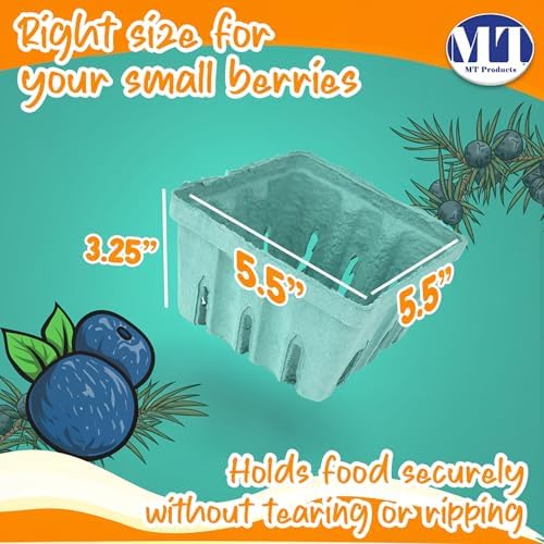 MT Products Green Berry Basket 1 Quart - Molded Pulp Fiber Vented Produce Basket (Pack of 15) - Made in the USA