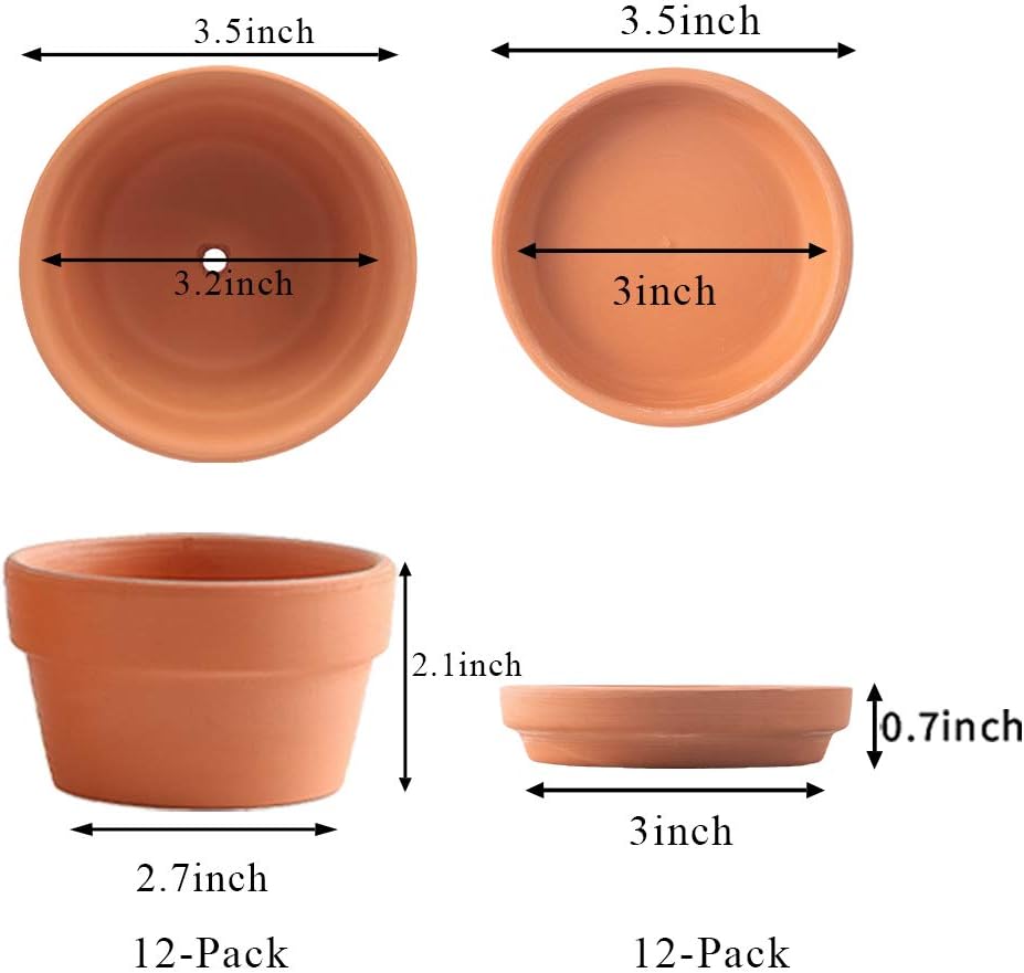 Yishang 3.5 Inch Shallow Terra Cotta pots with Saucer/Tray, Ceramic Clay Planter with Drain Hole for Succulent & Cactus Nursery Planter