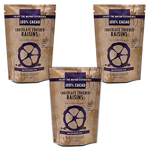 ChocoVivo Dark Chocolate Covered Raisins 70% Cacao, Superfood Snack - Paleo + Keto Friendly, 2.5 Ounces - 3pack