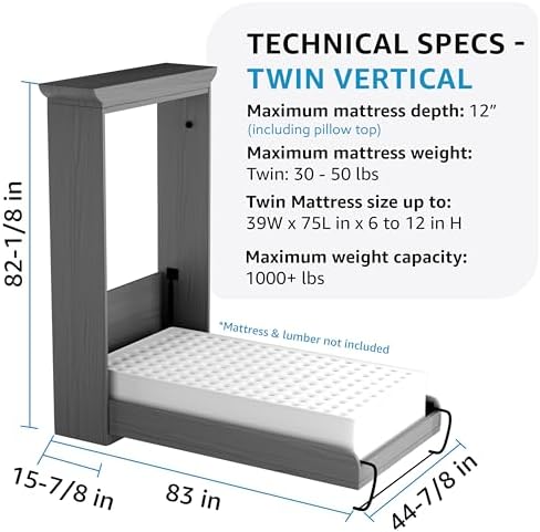 Queen Size Deluxe Murphy Bed Kit, Vertical
