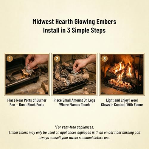 Midwest Hearth Glowing Embers for Gas Logs – 6 oz | Rock Wool and Vermiculite Blend | Enhanced Ember Effect | Vented and Unvented Compatible