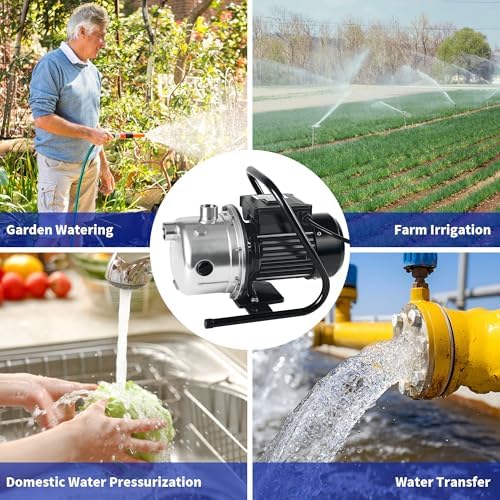 LANCHEZ 1.6 HP Shallow Well Pump, 1500 GPH Stainless Steel Water Transfer Pump, 115V Garden Irrigation Pump