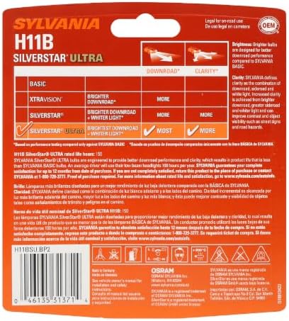 SYLVANIA - H11B SilverStar Ultra - High Performance Halogen Headlight Bulb, High Beam, Low Beam and Fog Replacement Bulb