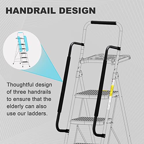 HBTower Step Ladder, Folding Step Stool with Wide Anti-Slip Pedal