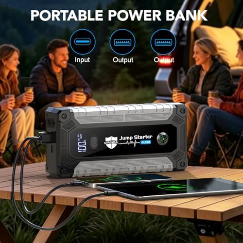 6000A Jump Starter, Portable Jump Starters 12V Car Battery Booster Jump Box Pack for All Gas & 10.0L Diesel Engines with 3 Modes Flashlight and Jumper Cables