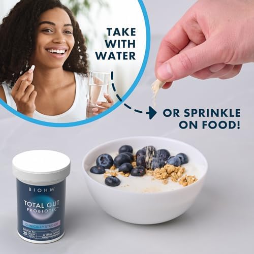 BIOHM Total Probiotic, 30 Billion CFU Daily Probiotics for Women & Men (30 Count) Helps Reduce Occasional Gas & Bloating