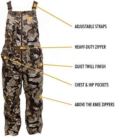 HOT SHOT Men’s Insulated Camo Bib, Ultra-Quiet Adjustable Overalls, Cold Weather Hunting Coveralls for Men