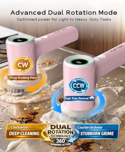 PUFTEM Electric Shower Scrubber, Cordless Bathroom Scrubber, Dual Direction | Dual Direction Cleaning, 6 Replaceable Brush Heads, IPX7 Waterproof