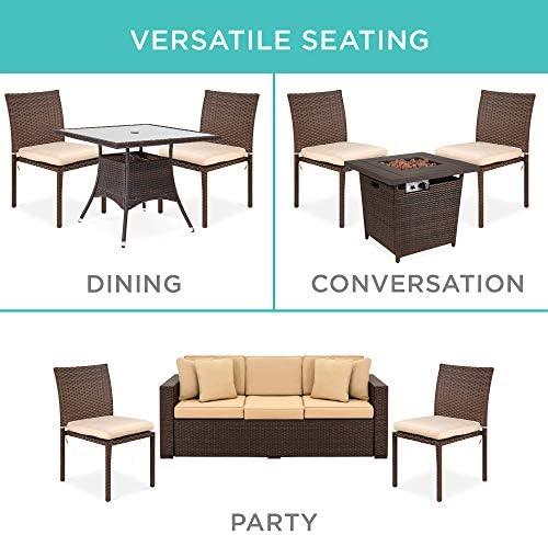 Best Choice Products Set of 4 Stackable Outdoor Patio Wicker Chairs w/Cushions, UV-Resistant Finish, and Steel Frame - Brown/Red