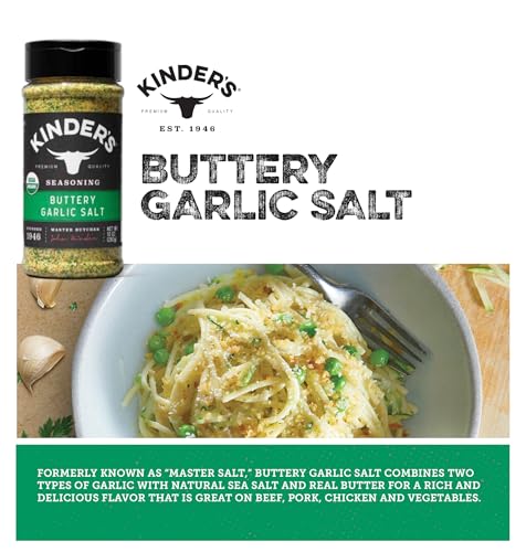 Kinder's Organic Buttery Garlic Salt, Premium Quality Seasoning, MSG Free and USDA Certified Organic, 2.75 oz