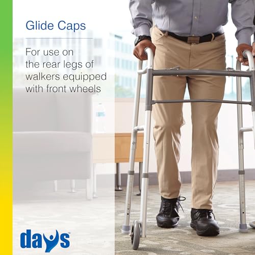 Days Walker Glide Caps, Pack of 4, Tips for Days Walkers to Help Smoothly Walk on Indoor or Flat Outdoor Surfaces or Carpet