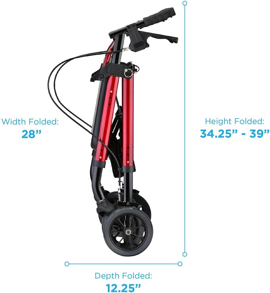 NOVA Star Heavy Duty Petite Rollator Walker with Large Padded Seat, 8" All-Terrain Wheels, Locking Hand Brakes, Height Adjustable