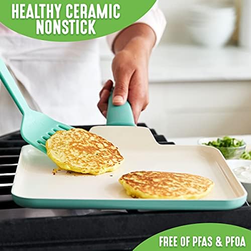 GreenLife Soft Grip Diamond Healthy Ceramic Nonstick 11" Griddle Pan, PFAS-Free, Dishwasher Safe, Black