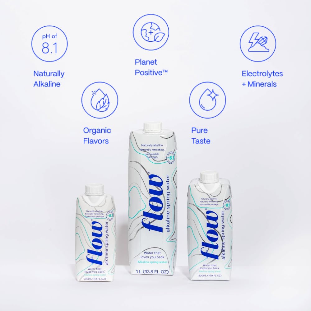 Flow Artesian Mineral Spring Water, 33.8 Fl Oz, 6 Pack | Naturally Alkaline Water, pH 8.1, Electrolytes, Minerals, Zero Calories, Eco-friendly pack, Non-GMO, BPA-Free