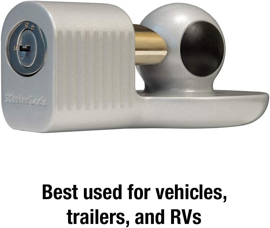 Master Lock Trailer Hitch Lock, Fits 1-7/8 in., 2 in., and Most 2-5/16 in. Trailer Couplers, Weather Resistant Automotive Hitch Lock with Keys, 377KA