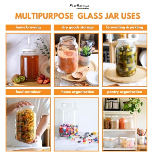 4-Pack 1 Gallon Glass Jar with Lid | Wide Mouth Food Storage Canisters | Heavy-duty Glass Jars with Airtight Lid for kombucha, pickling, canning, fermentation, cider, wine and bulk pantry storage