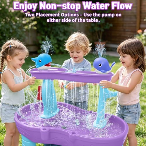 Water Table Pump, Rechargeable Water Pump for Water Table, 3.5 Hours Non-Stop Whale Pump with Sprinkler Outdoor Games Water Toys for Kids Toddlers, Outside Water Play Table Accessories (Blue)