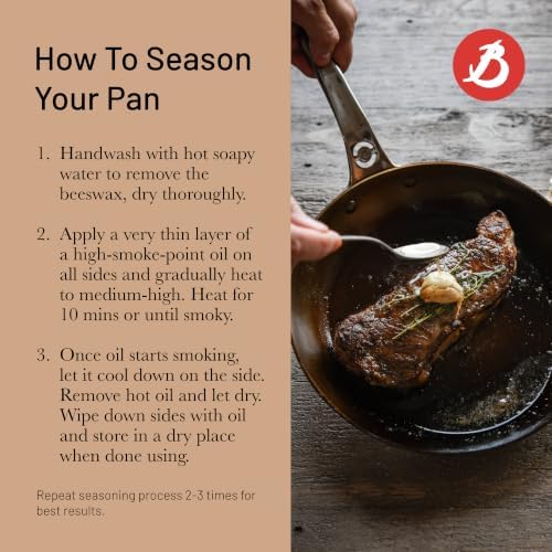 de Buyer MINERAL B Pro Carbon Steel Country Fry Pan with Helper Handle - 12.5” Diameter, 9” Cooking Surface - Ideal for Sauteing, Simmering