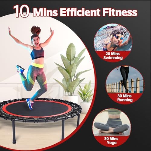 40" Mini Trampoline for Adults, Fitness Rebounder with Elastic Bands, Indoor Exercise Trampoline, Low Impact Workout Equipment for Home Gym