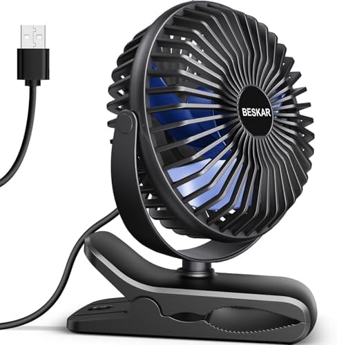 BESKAR USB Clip on Fan, Portable Small Desk Fan with Cord Powered
