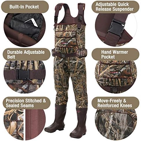 HISEA Hunting Waders for Men 600G Insulated Neoprene Chest Wader Waterproof | 4.5mm Neoprene, with Boots, for Fishing & Duck Hunting