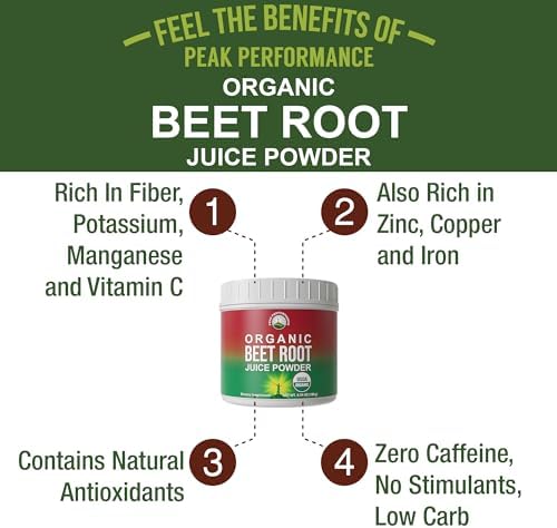 Organic Beet Root Powder. Ultra High Purity Super Food Beets Juice Powder | 100% Pure Nitric Oxide Boosting Beetroot Supplement. Keto, Paleo