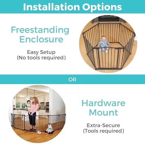 Toddleroo by North States - 3 In 1 Arched Décor Metal Superyard Baby Play Yard: 6 Panel Playpen, Baby Gate, or Extra Wide Baby Fence - Encloses Up to 10 Square Feet - 30 Inches Tall - Matte Bronze