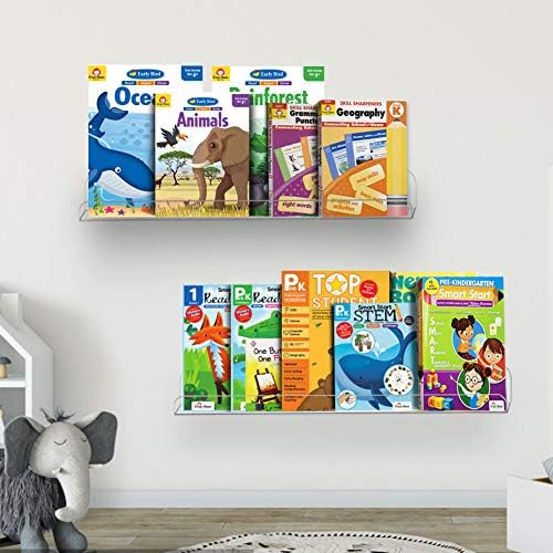 Weiai Clear Acrylic Shelves 15" Invisible Floating Wall Mount Display Bookshelf