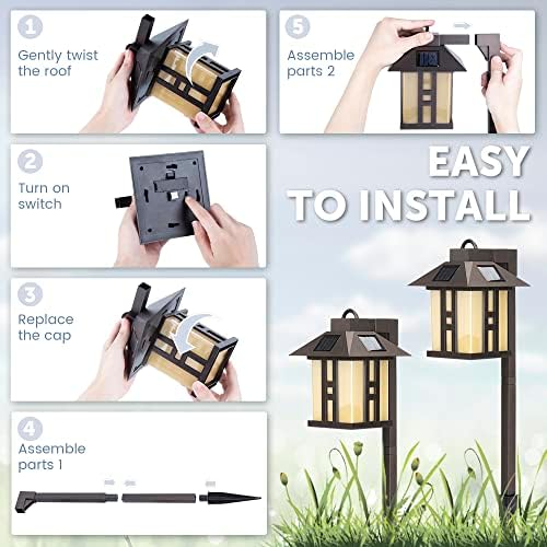 GIGALUMI Japanese Decor Solar Lights for Outside, Pathway Lights 4 Pack - Lawn/Patio/Yard/Walkway/Driveway Decoration | Japanese Style, Pathway Lights