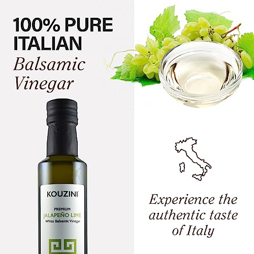 Kouzini Ultra-Premium Peach White Balsamic Vinegar, Aged, No Added Sugars or Preservatives, Ideal for Salads, Meats, Fish, Pizza, & Bread Dipping, Luxurious Balsamic Vinegar of Modena, 250ml