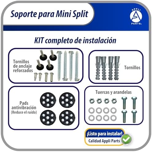 Appli Parts APAB-3160 Mini Split Wall Mounting Bracket, Heavy Duty Outdoor Support Up to 352 lbs. Fit 5000 to 36000 BTU Units, Includes Level Cross Bar, Anti Vibration Pads and Full Installation Kit