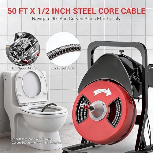 100Ft 3/4 Inch Drain Cleaning Machine. Sewer Snake 750w Auto Feed | Portable Drain Cleaning Machine Electric Drain Auger Sewer Auger with 6 Cutter Air-Activated Foot Switch for 4" to 8" Pipes