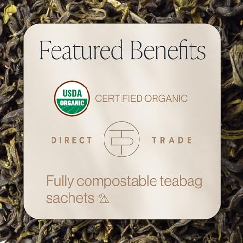 Rishi Tea Jasmine Organic Chinese Green Sachet Tea Bags, Caffeinated, 15ct | Floral Aroma and Taste, Jasmine Flower, Calm, Sustainable, 15 Servings