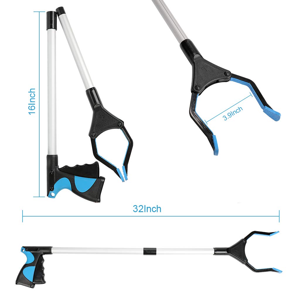 Grabber Reacher Tool, 32" Foldable Picker Upper Grabber, Reaching Tool for Trash Claw Pick Up Stick, Litter Picker, Arm Extension (BLUE1)