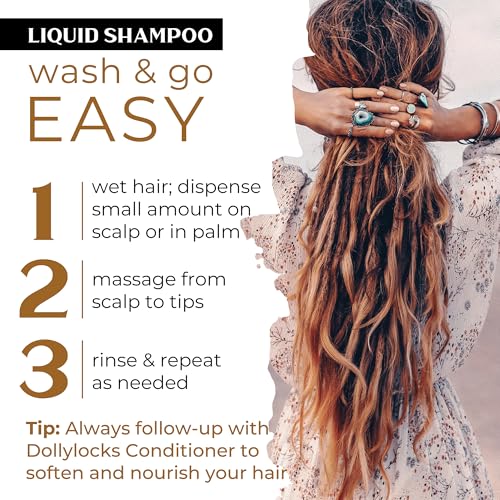 Dollylocks Clarifying Liquid Shampoo | Rosemary Peppermint Lemon | Paraben-free, Plant-Based, Vegan, Residue-Free Loc, Braid, Dreadlock Care | All hair types | 8oz