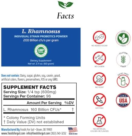 Lactobacillus Rhamnosus Probiotic Powder 200 Billion cfu's | Made in USA | No Additives | Direct from Manufacturer | No Third-Party Storage | Immune