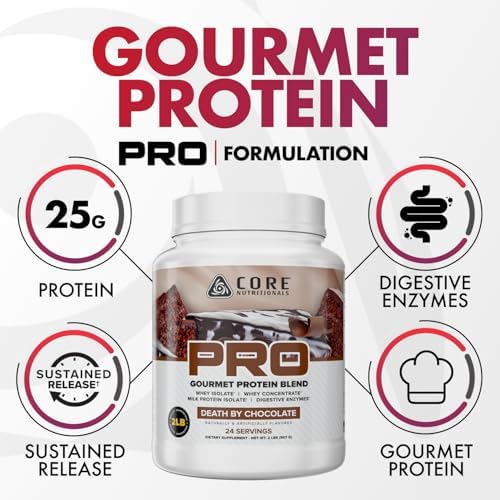 Core Nutritionals Pro Sustained Release Protein Blend, Digestive Enzyme Blend, 25G Protein, 2G Carb, 28 Servings (Frosted Vanilla Cupcake)
