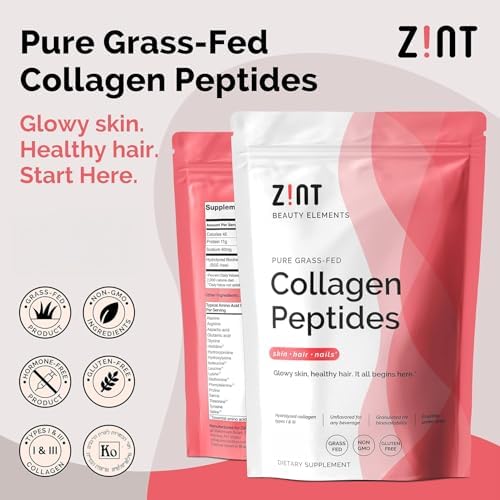 Zint Collagen Peptides Powder (32 oz) | Grass-Fed, Hydrolyzed Type I & III | Supports Skin, Hair, Joints & Gut Health | Rich in Key Amino Acids | Non-GMO, Unflavored