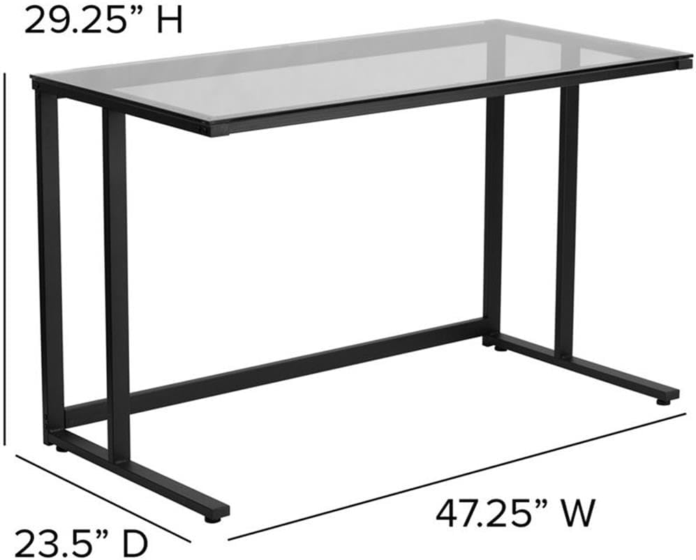 Flash Furniture Singleton Glass Desk with Black Pedestal Metal Frame | Tempered Glass Surface, Powder Coated Metal Frame