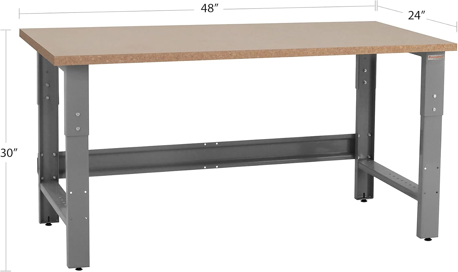 Table & Workbench: 1" Thick Solid Oiled Wood Butcher Block Top, Height Adjustable - 30" D x 48" L x 30" - 36" H - by BenchPro