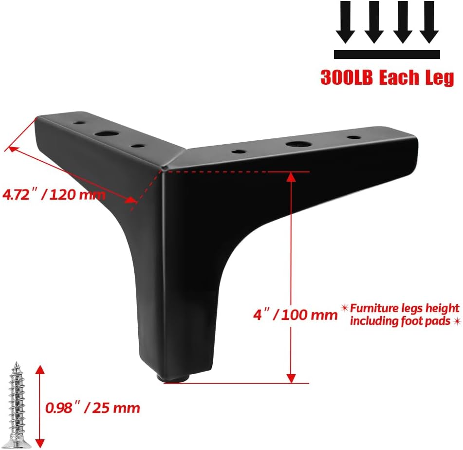 4 Pack 4 Inch Furniture Legs, Chrome Metal Polished Triangle Feet