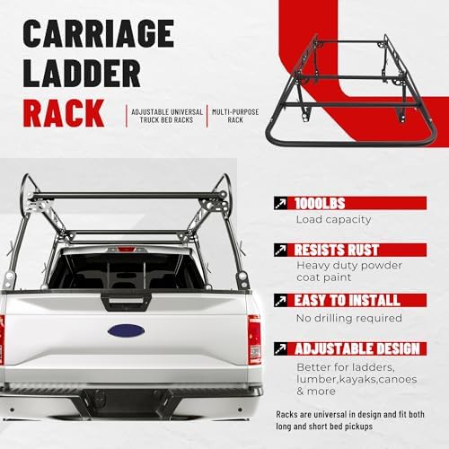 ECOTRIC 1000 LBS Adjustable 58"-69" Universal Truck Bed Rack Contractor Ladder Pickup Lumber Utility Kayak Full Size Rack 60"(W) x 138"(L) x 34"(H)