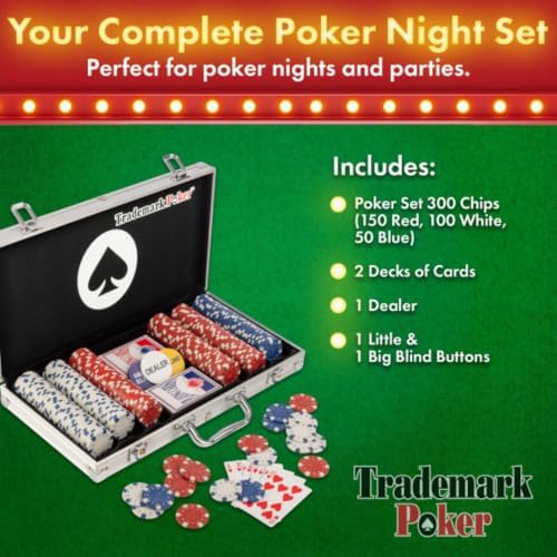 Poker Chip Set - 11.5g Poker Set with Cards, Buttons, Carrying Case, and 500 Poker Chips for Texas Hold'em and Blackjack Games by Trademark Poker