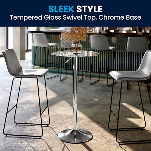 Flash Furniture Chad 23.5'' Round Glass Cocktail Table with Adjustable Height Frame, Bar Height Table for Commercial or Residential Use, Clear/Chrome