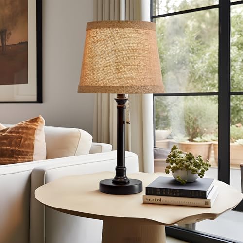 19.5" Small Table Lamp for Bedroom - Bedside Lamps for Nightstand | Black Rustic Table Lamp for Living Room with Fabric Shade