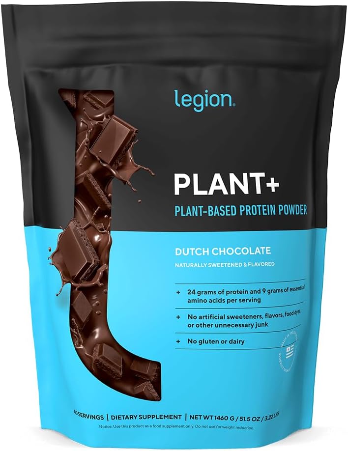 LEGION Plant+ Vegan Protein Powder, Chocolate - Rice and Pea, Plant Based Protein Blend. Gluten Free, GMO Free, Naturally Sweetened and Flavored, 20 Servings, (Chocolate)